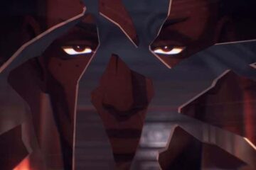 Isaac from Castlevania is depicted looking at mirror shards, reflecting his fragmented face. The shards symbolize his fractured state of mind and the internal conflict he experiences. The dark and intense colors in the image emphasize the seriousness and depth of his character's journey and struggle.