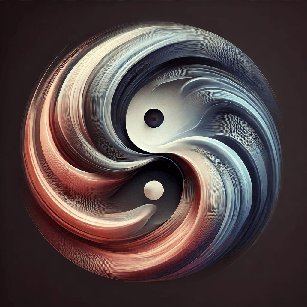 Yin-Yang Cosmos: The Balance of Opposites An abstract, modern interpretation of the Yin-Yang symbol, set against a cosmic background. The image represents the balance of light and dark, illustrating the harmony between opposing forces as reflected in various religious and philosophical traditions.